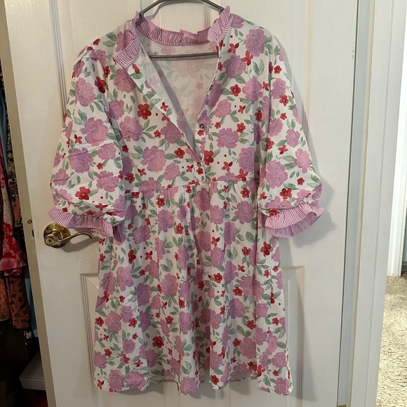 Boutique dress Large White dress with pink flowers new without tags - Picture 4 of 4